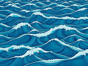 Eindeloze azuurblauwe golven: Een serene oceaangolf met schuimende toppen en hypnotiserende patronen van Artistic