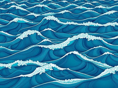 Eindeloze azuurblauwe golven: Een serene oceaangolf met schuimende toppen en hypnotiserende patronen