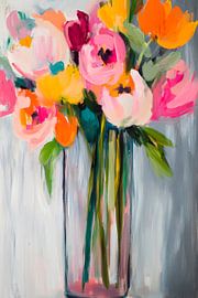 Bunte Frühlingsblüten im Glas von Poster Art Shop