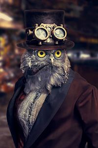 Steampunk Wandkunst - Eule mit Hut, Pfeife und Anzug - perfekt für Steampunk-Liebhaber