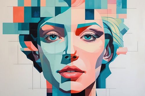 Cubist portrait with colour boxes by Art & Soul Creations