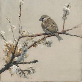 Vogel auf Blütenzweig in ruhigem Malstil von But First Framing