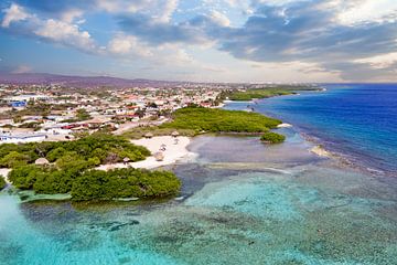 Luchtfoto van Mangel Halto beach op Aruba in de Caribbean van Eye on You