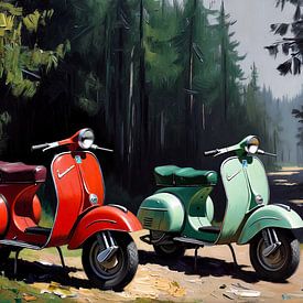 Deux scooters à côté d'un chemin forestier sur DeVerviersBelgium