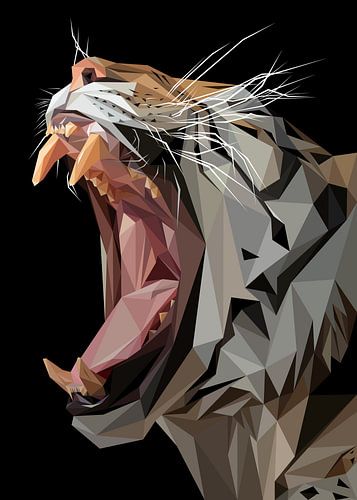 Tijger Mond Wijd Open Abstract Low Poly