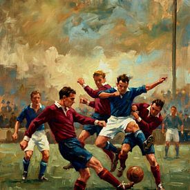 Vintage Football Match Dynamic Oil Painting by Jan Keteleer
