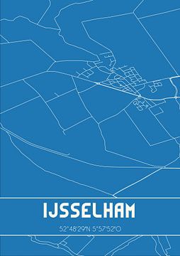 Blauwdruk | Landkaart | IJsselham (Overijssel) van MijnStadsPoster