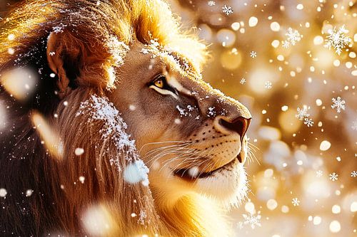 Leeuw met sneeuwvlokken portret