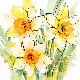 Yellow daffodils in bloom (AI) (daffodil, spring, Easter, yellow, flowers, flower bulbs)