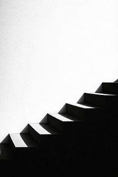 Minimalist Staircase Shadow Art - Modern Architectural Wall Decor - High Contrast Black and White Canvas by adib maula