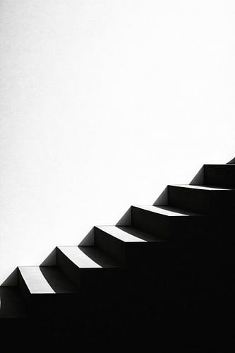 Minimalist Staircase Shadow Art - Modern Architectural Wall Decor - High Contrast Black and White Canvas