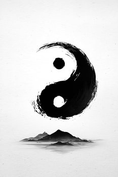 Yin Yang Wandbild in Schwarz und Weiß
