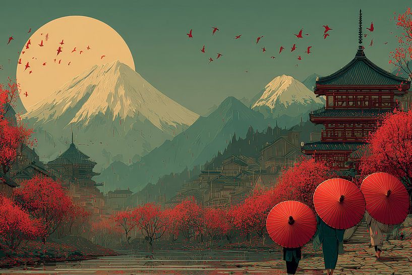 picturesque Japan Geisha&#039;s in garden by Egon Zitter