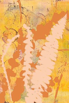Natürlich leben. Abstraktes Medley aus botanischen Blättern. Gelb, orange, rosa von Dina Dankers