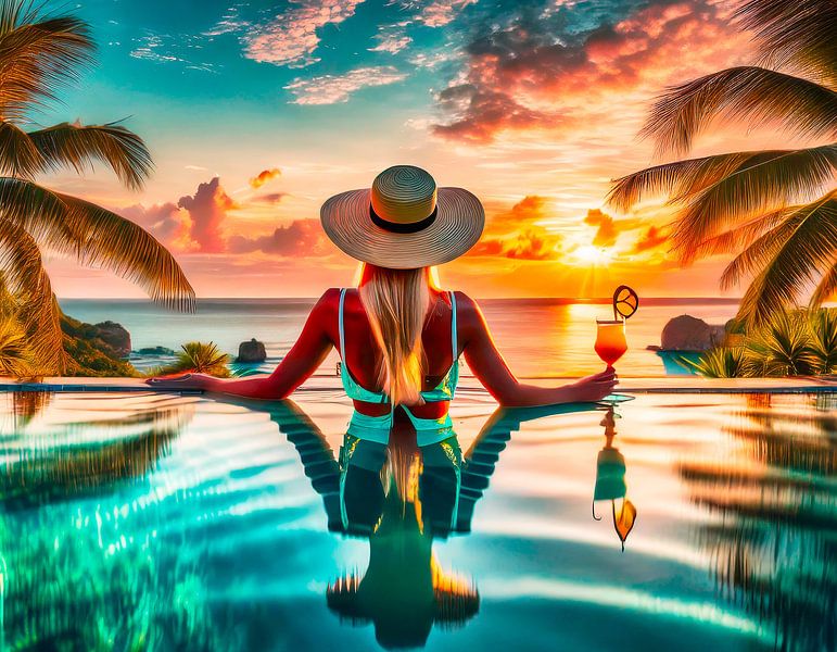 Frau mit Cocktail im Pool von Mustafa Kurnaz