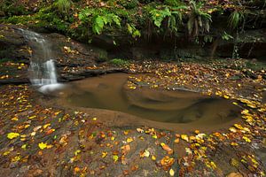 Wasserfall Butzerbachtal im Herbst in der Eifel, Deutschland.