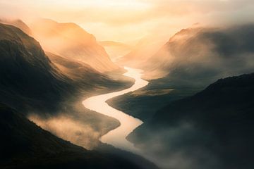 Daluitzicht met rivier van Poster Art Shop