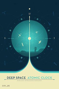 STK204951S-Deep Space Atomic Clock poster, blauwe versie. van Stocktrek Images