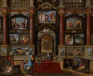 Gemälde, Interieur mit Figuren in der Mitte einer Gemäldesammlung