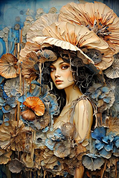 Portrait of a woman among flowers by Carla van Zomeren