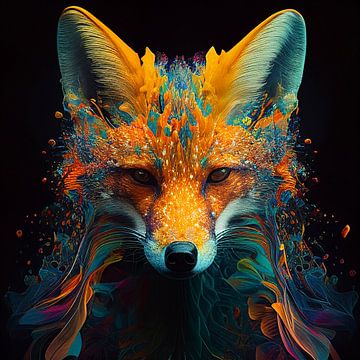 Un renard majestueux dans une nature sauvage et colorée sur Henk van Holten