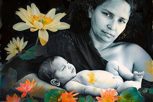 digitaal fictief portret vrouw en kind