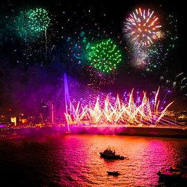 fireworks, Rotterdam, Erasmus bridge, Netherlands,