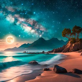 La nuit sur la plage avec des étoiles sur Mustafa Kurnaz