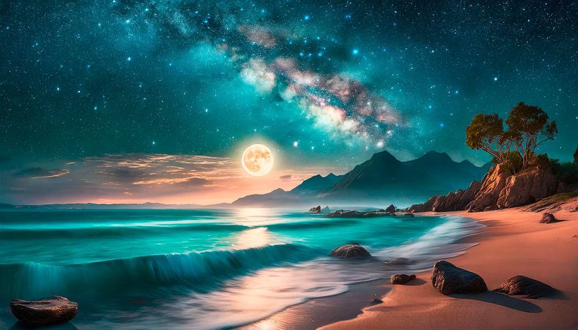 At night on the beach with stars by Mustafa Kurnaz