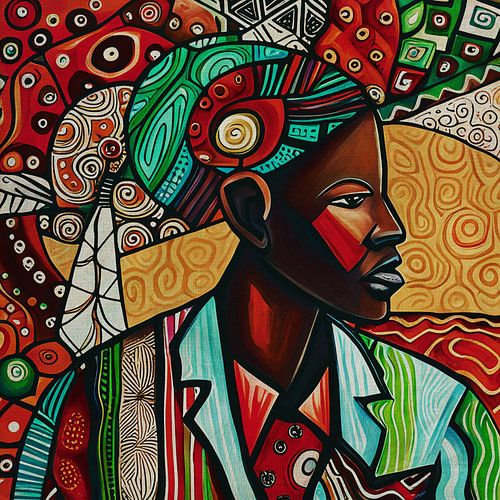 Profielportret van een gekleurde man in een gekleurde wereld