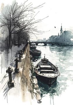 Altstadt am Flussufer. Boote und Brücken-Echo von Sergej Gello