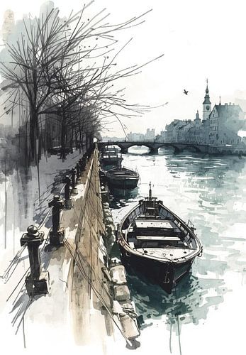 Altstadt am Flussufer. Boote und Brücken-Echo