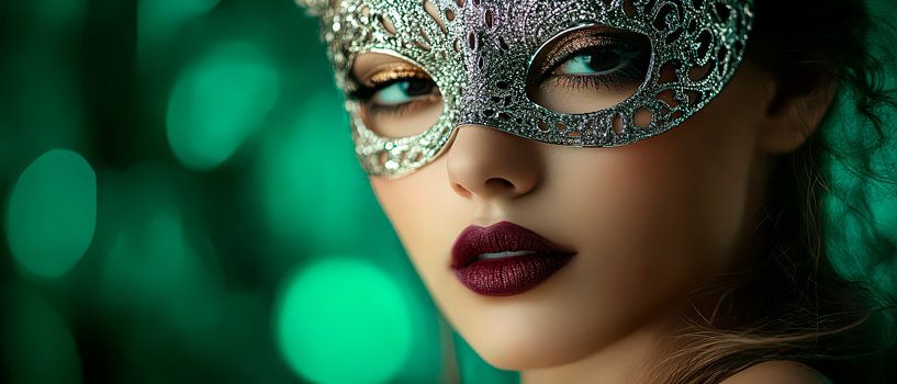 Femme mit filigraner Maske im Mondlicht von Poster Art Shop