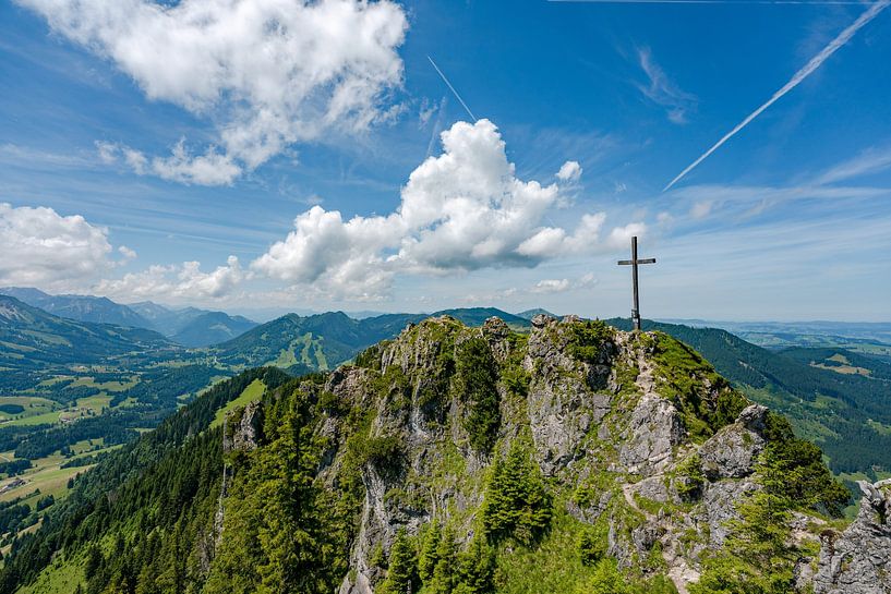Summery view from the Sorgschrofen to the Oberjoch and the Allgäu Alps by Leo Schindzielorz