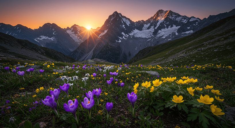 Evening glow over a flowery mountain meadow by ButterflyPix