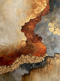 Volcanic Gold, a painting in brown, grey and gold by Lina van Oers