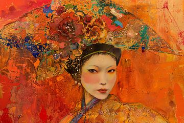 Japans portret met bloemen van Egon Zitter
