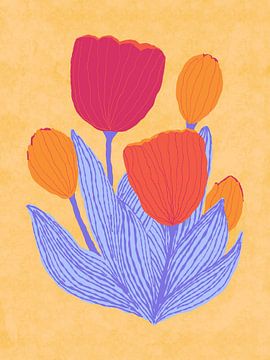 Grafische Rood Oranje Tulpen