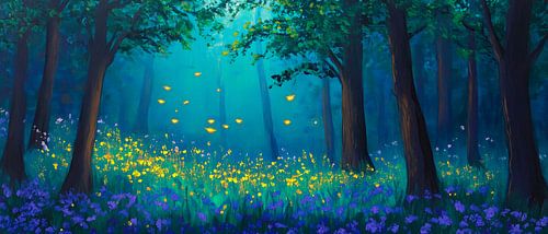 Magischer Wald mit Blumenmeer
