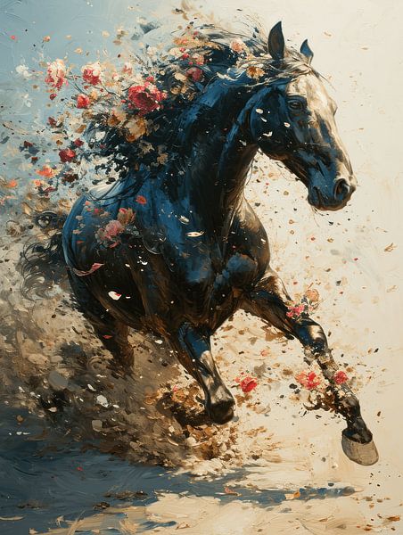 Galloping Beauty - Le cheval dans la tempête de fleurs par Eva Lee