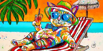 Sieste de chat de plage sur Happy Paintings