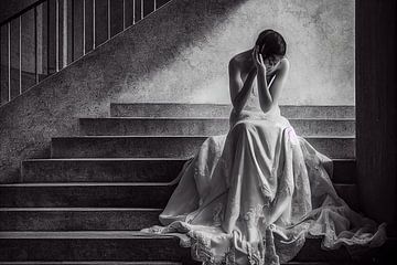 bride crying on a staircase illustration by Animaflora PicsStock