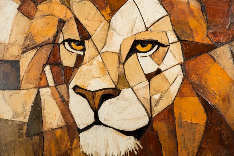 Lion's head in rustic mosaic style by Poster Art Shop