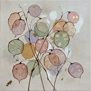 Moderne und abstrakte Herbstmalerei der Judaskiefer (Lunaria)