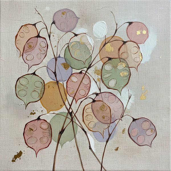 Moderne und abstrakte Herbstmalerei der Judaskiefer (Lunaria) von Studio Pieternel