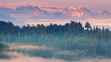 Zonsopkomst in Emmental, Zwitserland van Henk Meijer Photography