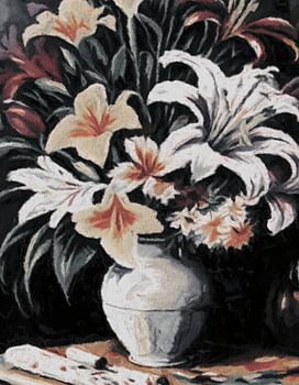 Stillleben weiße und gelbe Lilien in Vase