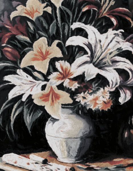 Stilleven witte en gele lelies in vaas van Anna Marie de Klerk