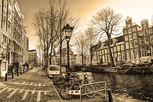 Innenstadt von Amsterdam in der Winter-Sepia