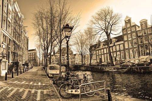 Binnenstad van Amsterdam in de Winter Sepia